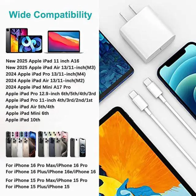 Alt view image 2 of 7 - iPad Fast Charger iPad Pro Charger iPad Charger Fast Charging USB C Wall Chargers Block Plug Type C 6FT USB C to C Charging Cable Cord for iPad Pro 13/12.9/11 inch iPad Air 5/4 iPad Mini 6/7th iPad 10