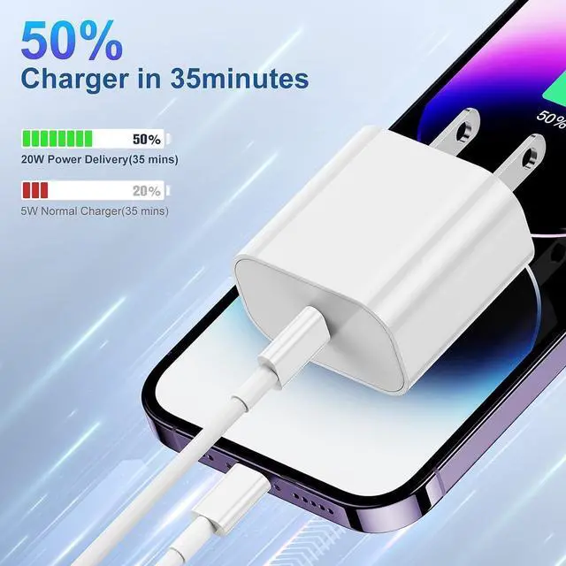 Alt view image 2 of 7 - for iPhone Fast Charging Block with 10ft Cable for  Certified 2Pack Wall Charger Plug and USB C to Lightning Cord Long Type C Power Adapter Cube Brick for  iPhone 14 ProMax/13 Pro/12 Mini/11