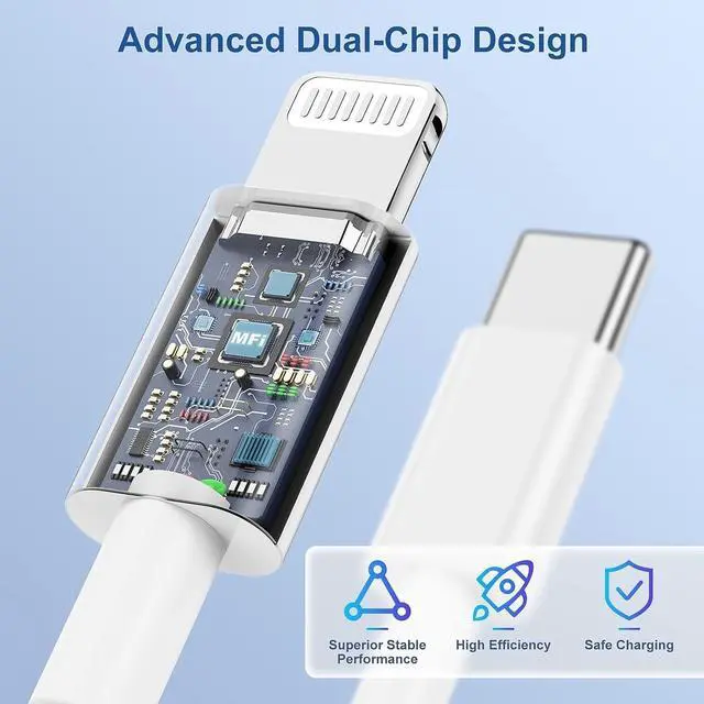 Alt view image 4 of 7 - for iPhone Fast Charging Block with 10ft Cable for  Certified 2Pack Wall Charger Plug and USB C to Lightning Cord Long Type C Power Adapter Cube Brick for  iPhone 14 ProMax/13 Pro/12 Mini/11