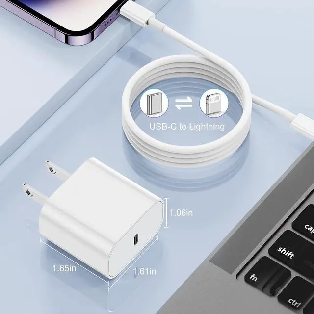 Alt view image 5 of 7 - for iPhone Fast Charging Block with 10ft Cable for  Certified 2Pack Wall Charger Plug and USB C to Lightning Cord Long Type C Power Adapter Cube Brick for  iPhone 14 ProMax/13 Pro/12 Mini/11