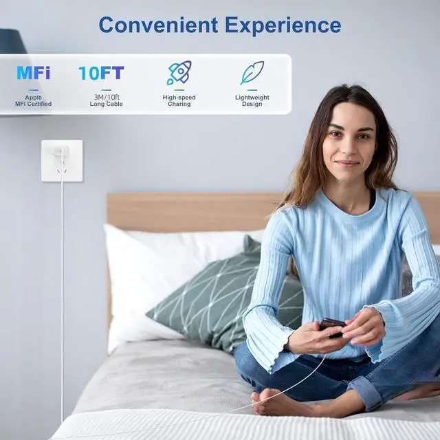 Alt view image 6 of 7 - for iPhone Fast Charging Block with 10ft Cable for  Certified 2Pack Wall Charger Plug and USB C to Lightning Cord Long Type C Power Adapter Cube Brick for  iPhone 14 ProMax/13 Pro/12 Mini/11