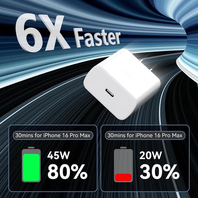 Alt view image 3 of 7 - iPhone 16 Pro Max Charger Fast Charging 45W Super Fast USB C iPhone 16 Charger Block with 10FT Long Charging Cord Cable for iPhone 16 Pro Max/16 Pro/16/16 Plus 15 Pro Max/15 Pro/15 Android Phone
