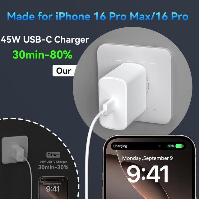 Alt view image 4 of 7 - iPhone 16 Pro Max Charger Fast Charging 45W Super Fast USB C iPhone 16 Charger Block with 10FT Long Charging Cord Cable for iPhone 16 Pro Max/16 Pro/16/16 Plus 15 Pro Max/15 Pro/15 Android Phone