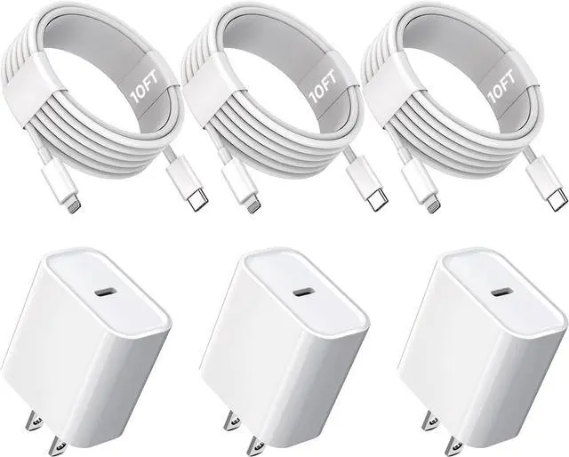Main image of 3Pack Extra Long 10FT iPhone Fast Charger iPhone Charger Fast Charging Quick 10Foot USB C to Lightning Cable Cord Type C Fast Charging Block Wall Charger for iPhone 14/14 Pro/13/12 Mini/11/XS/X/iPad