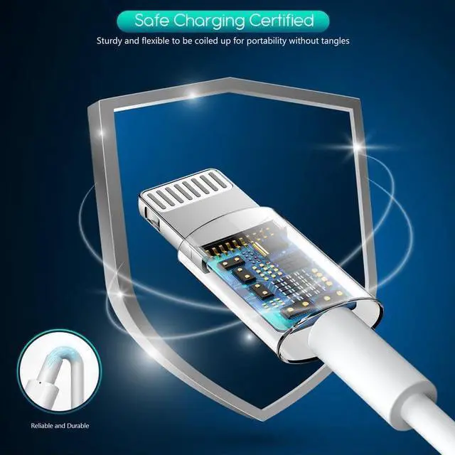 Alt view image 4 of 7 - iPhone Charger Extra Long 2 Pack 10FT Lightning Cable Cube i Phone 12 Charger Charging Transfer Cord Cable with USB Plug Wall Charge Block Travel Adapter for iPhone 14/13/12/11/SE2022/8/7/XS/XR/X/iPad