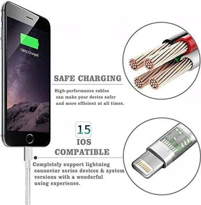 Alt view image 3 of 7 - iPhone Charger Cable [Mfi-Certified] 3Pack 10ft Nylon Braided High Speed USB Charging Cord Compatible with iPhone 12/11/XS/XR/X/8/7/6/5/iPad-SilverGray