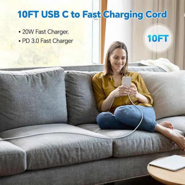 Alt view image 7 of 7 - [3 Pack]  Chargers for iPhone 12 11 Charger Cable 10 ft [ MFi Certified]  Charging Cord 10ft Lightning to USB Cable 10 Foot Fast Phone Charging Cord for iPhone 12 Pro Max/11/10/X/XR/8