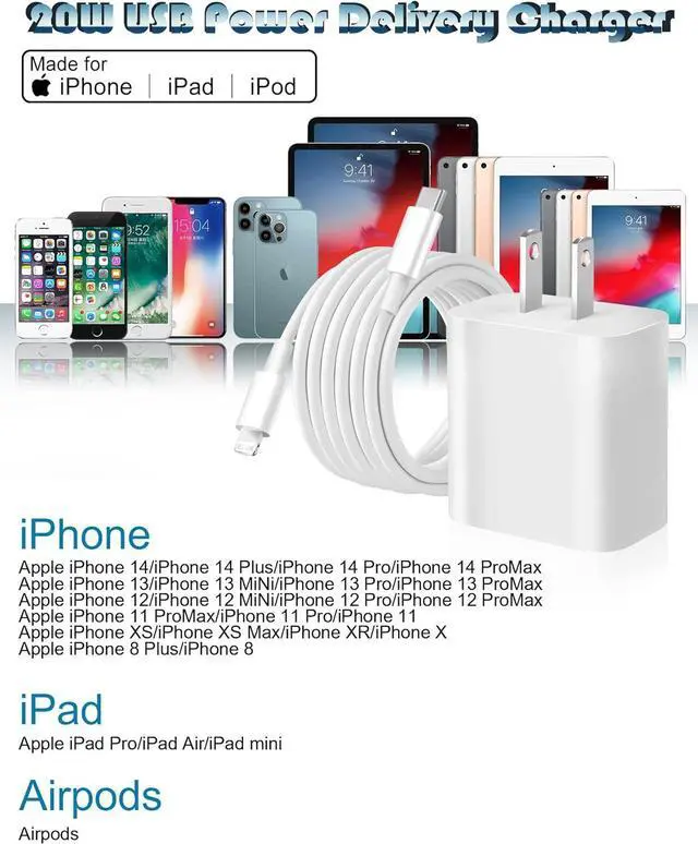 Alt view image 4 of 6 - iPhone Fast Charger  Charger Super Quick iPhone Charger Fast Charging 2Pack 10FT Long Type-C to Lightning Cable Cord USB C Wall Charger Block Adapter for iPhone 14 13 12 11/13Pro Max/12Mini/XS/XR