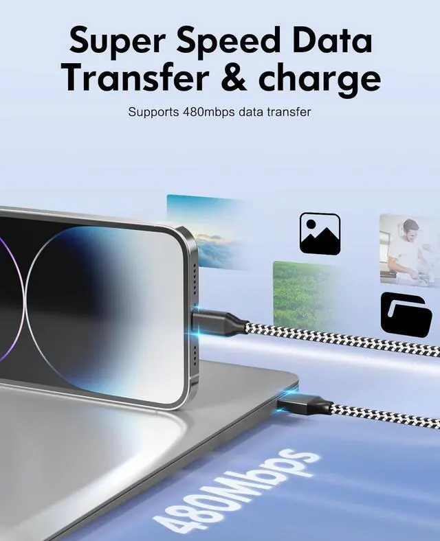 Alt view image 5 of 7 - 3Pack Car iPhone Charger Cable 10FT MFi Certified Lightning Cable Nylon Braided Fast Charging Cord Compatible for iPhone 14 13 12 11 Pro Max XR XS X 8 7 6 Plus SE iPad for Car Charging Cable