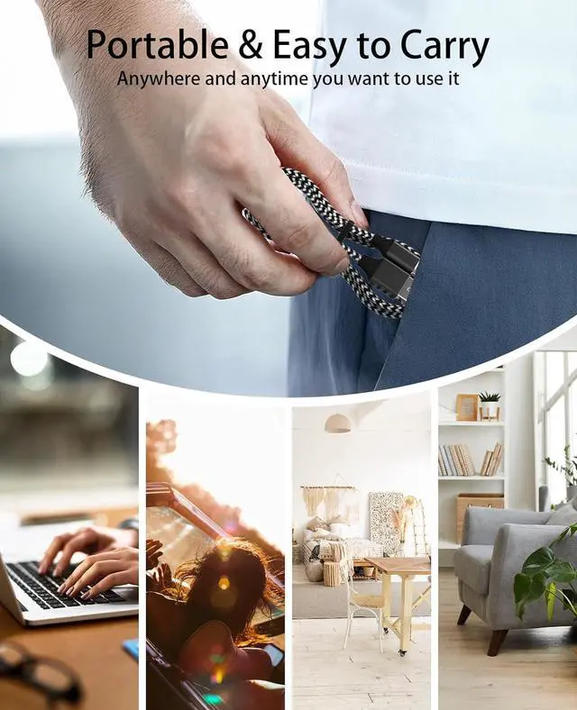 Alt view image 7 of 7 - 3Pack Car iPhone Charger Cable 10FT MFi Certified Lightning Cable Nylon Braided Fast Charging Cord Compatible for iPhone 14 13 12 11 Pro Max XR XS X 8 7 6 Plus SE iPad for Car Charging Cable