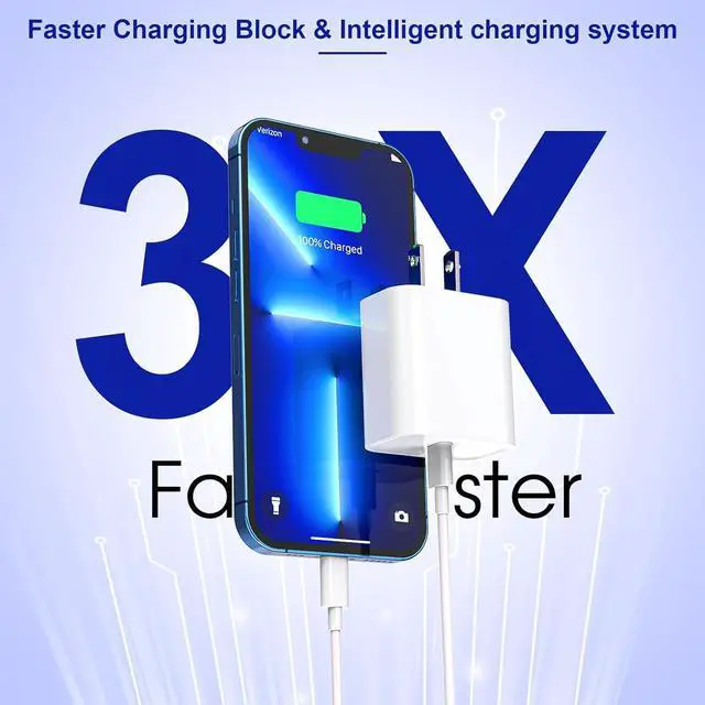 Alt view image 3 of 7 - Fast Charger 10FT Extra Long Fast iPhone Charger Travel Plug Adapter 20W Super Quick  Charging USB C Wall Charger Block with 10Foot Lightning Cable Cord for iPhone 14/13/12/11/X/XR/SE/iPad