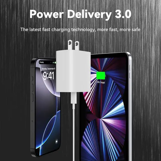 Alt view image 3 of 7 - iPhone 16 Pro Max Charger - Fast Charging 10 FT USB C Cable With 20W Charger Block For iPhone 16/15/15 Series & iPad Pro