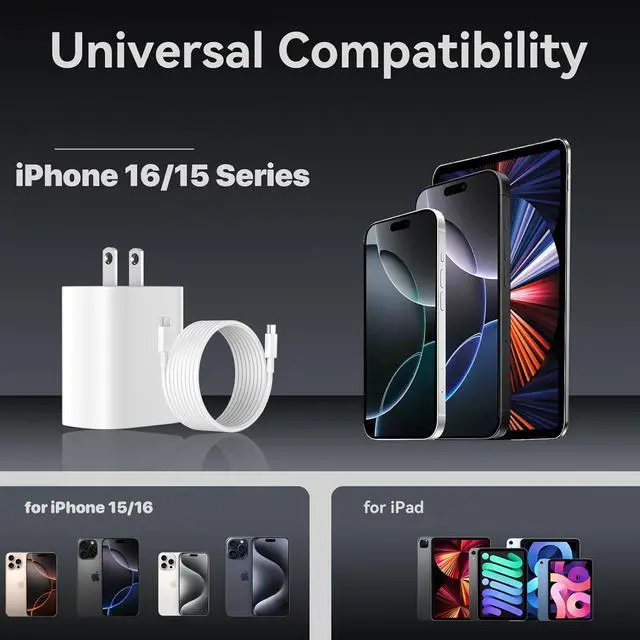 Alt view image 6 of 7 - iPhone 16 Pro Max Charger - Fast Charging 10 FT USB C Cable With 20W Charger Block For iPhone 16/15/15 Series & iPad Pro