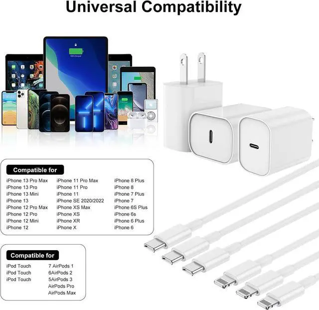 Alt view image 5 of 7 - [3x10FT] for iPhone Charger 20W USB C Fast Wall Charger with 10 ft USB C to Lightning Cable iPhone Charger Fast Charging Block with Long iPhone Chargers Cord for iPhone 14 13 12 11 Pro Max/XS-White