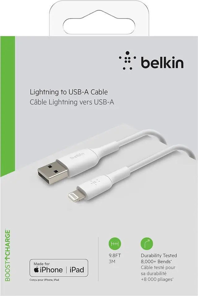 Alt view image 6 of 7 - BoostCharge Lightning Cable - 9.8ft/3M - MFi Certified  iPhone Charger USB to Lightning Cable - iPhone Cable - iPhone Charger Cord -  Charger - USB Phone Charger - White