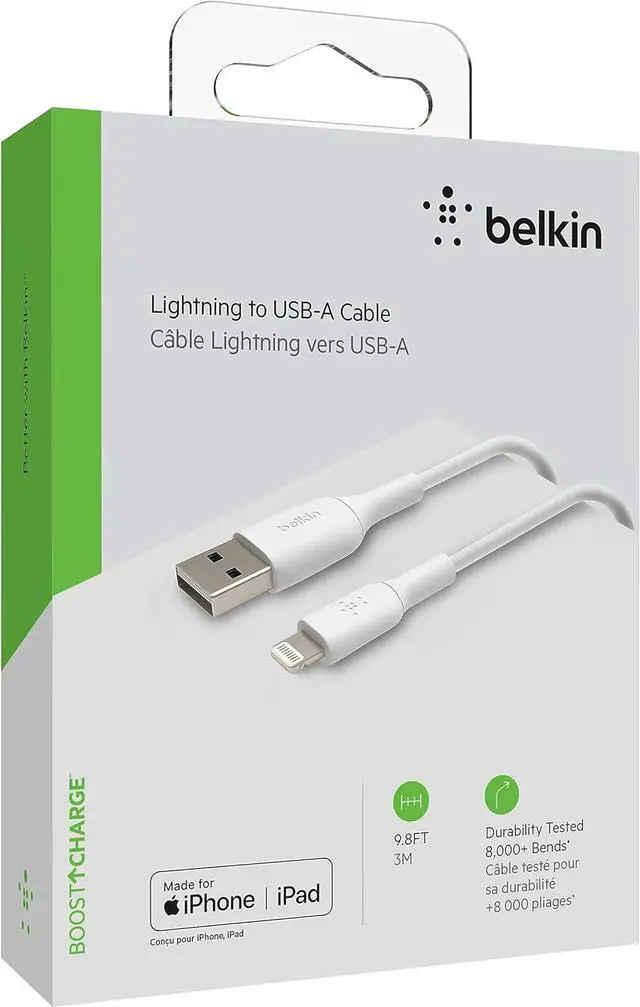 Alt view image 7 of 7 - BoostCharge Lightning Cable - 9.8ft/3M - MFi Certified  iPhone Charger USB to Lightning Cable - iPhone Cable - iPhone Charger Cord -  Charger - USB Phone Charger - White