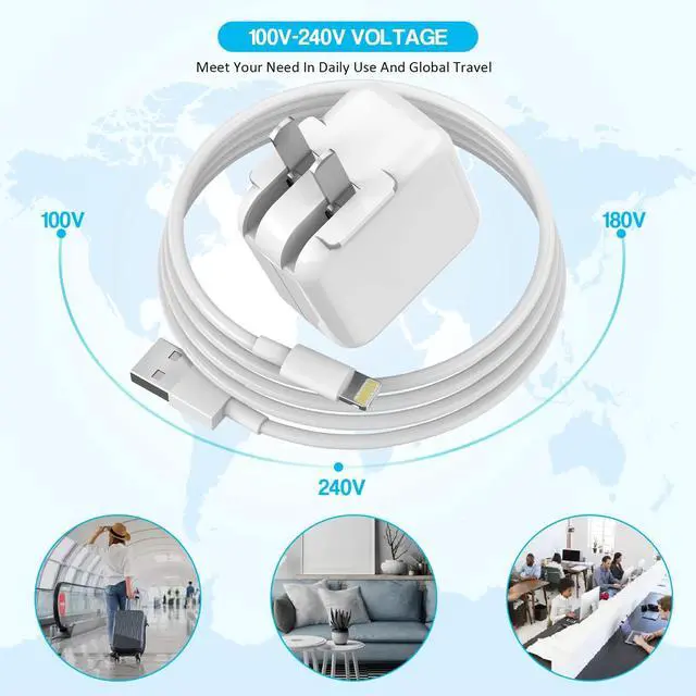 Alt view image 3 of 7 - iPad Charger [  MFI Certified ] 10FT Long iPad Chargers Lightning Cord Cable Fast Charging USB Wall Charger Block Foldable Plug for iPad 7/8/ 9 Generation iPad Air iPad Mini iPad Pro iPhone