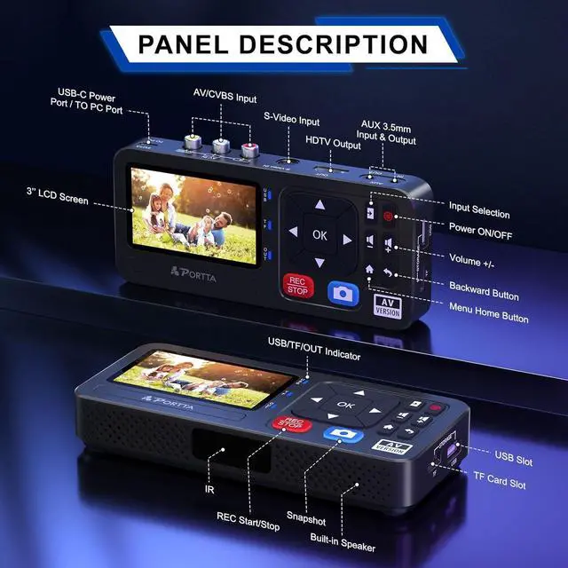 Alt view image 4 of 7 - Portta VHS to Digital Converter, Video to Digital Recorder with Remote, RCA to HDMI Converter Compatible with VHS, VCR, DVR, DVD, Cassette, Hi8, Mini DV Players, Camcorder, Gaming Consoles