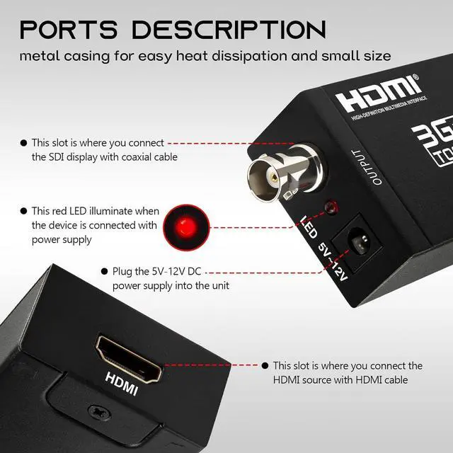 Alt view image 3 of 7 - HDMI to SDI Converter 3G-SDI/HD-SDI Converter Audio Video Adapter Support 1080P 1080I for Camera Home Theater Monitora and Professional Video Production