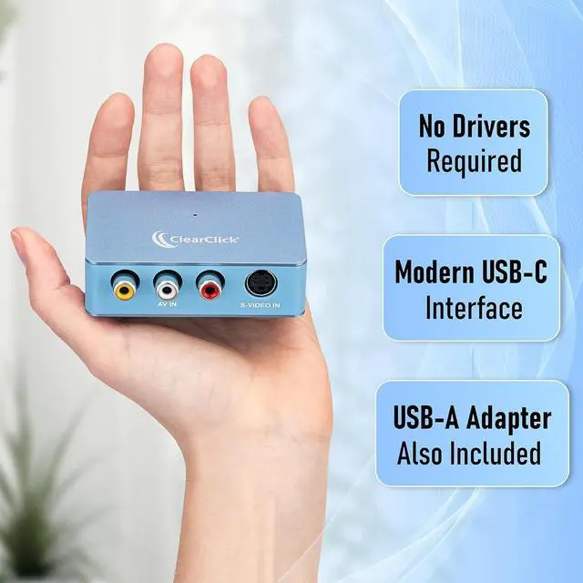 Alt view image 3 of 6 - Video to USB Lite - USB Audio Video Capture Device - Input AV RCA S-Video VCR VHS Camcorder Video8 Hi8 DVD Retro Gaming Systems - USB-C Plug & Play