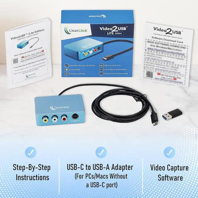 Alt view image 6 of 6 - Video to USB Lite - USB Audio Video Capture Device - Input AV RCA S-Video VCR VHS Camcorder Video8 Hi8 DVD Retro Gaming Systems - USB-C Plug & Play