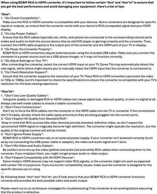 Alt view image 5 of 5 - AV to HDMI Converter RCA to HDMI 1080P Mini RCA Composite CVBS Video Audio Converter Adapter Support PAL/NTSC for TV/PC/ PS3/ STB/Xbox VHS/VCR/Blue-Ray DVD Players - Black