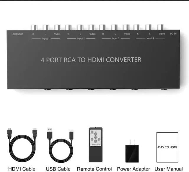 Alt view image 7 of 7 - 4 Port RCA to HDMI Converter 1080P/720P RCA Composite CVBS AV Switch to HDMI Converter Adapter Support 4:3/16:9 Switch for Sega Xbox PS1 PS2 PS3 N64 NGC SNES WII VHS VCR Camera DVD(With Remote