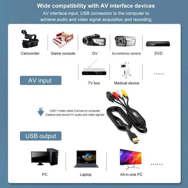 Alt view image 2 of 7 - VHS to Digital Converter USB 2.0 Video Audio Capture Card Convert Analog Old VHS Mini DV Hi8 DVD VCR to Digital Converter for Mac/Windows 2000/10/8/7/Vista/XP