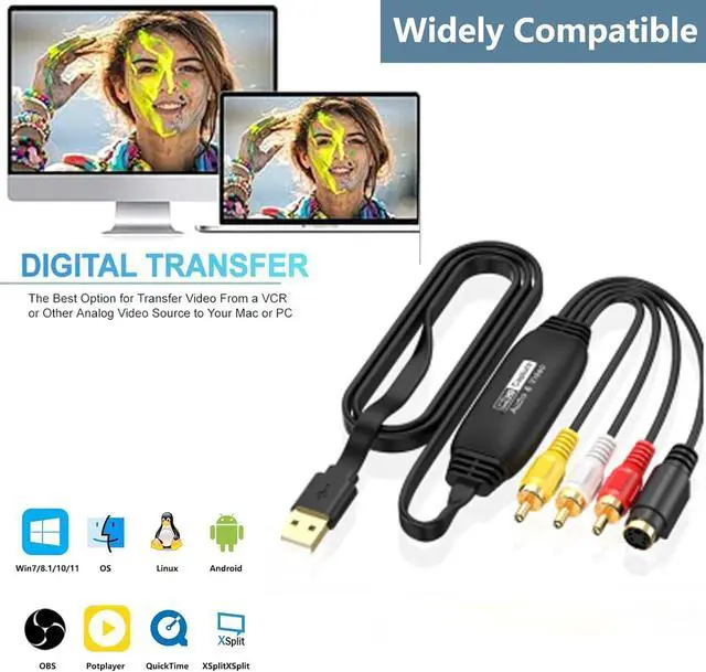 Alt view image 3 of 7 - VHS to Digital Converter USB 2.0 Video Audio Capture Card Convert Analog Old VHS Mini DV Hi8 DVD VCR to Digital Converter for Mac/Windows 2000/10/8/7/Vista/XP