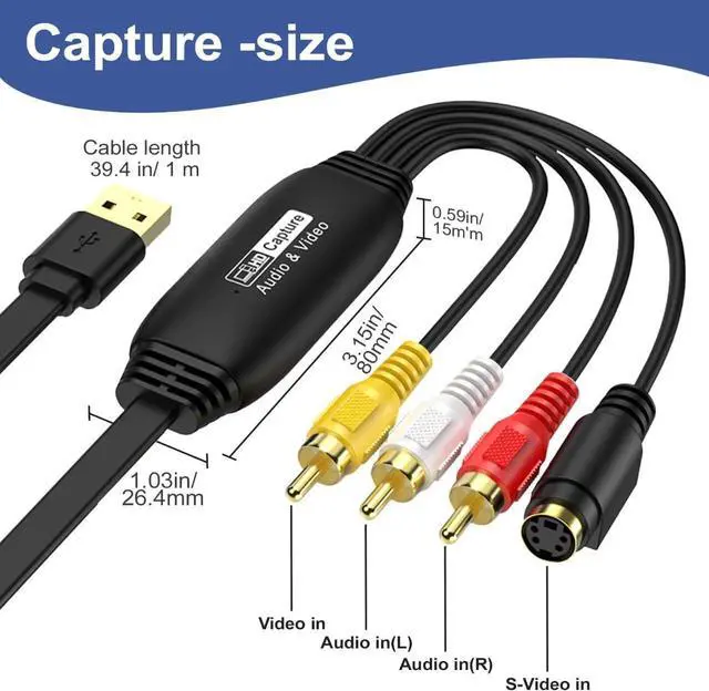 Alt view image 7 of 7 - Video Capture USB 2.0 Capture Card 1080P RCA to USB Converter-Convert VHS to Digital VCR to Digital Converter for Mac OS Windows 7 8 10 11 Compatible with Camcorder Camera PC TV (Male)