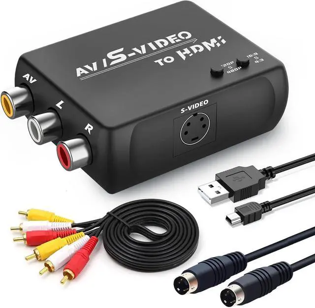 Main image of S Video RCA to HDMI Converter with RCA Cable + Svideo Cable + USB Cable S-Video AV to HDMI Converte Compatible for PAL/NTSC for TV/PC/PS1/PS2/ STB/Xbox/VHS/VCR/DVD