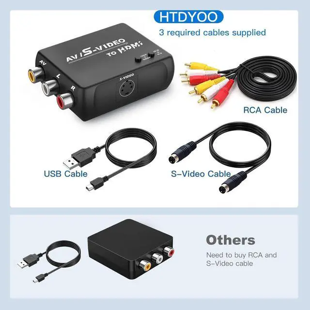 Alt view image 2 of 7 - S Video RCA to HDMI Converter with RCA Cable + Svideo Cable + USB Cable S-Video AV to HDMI Converte Compatible for PAL/NTSC for TV/PC/PS1/PS2/ STB/Xbox/VHS/VCR/DVD