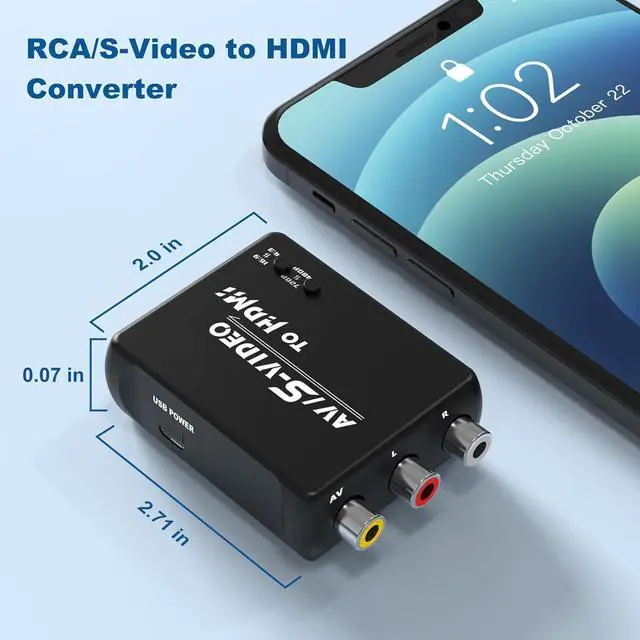 Alt view image 7 of 7 - S Video RCA to HDMI Converter with RCA Cable + Svideo Cable + USB Cable S-Video AV to HDMI Converte Compatible for PAL/NTSC for TV/PC/PS1/PS2/ STB/Xbox/VHS/VCR/DVD
