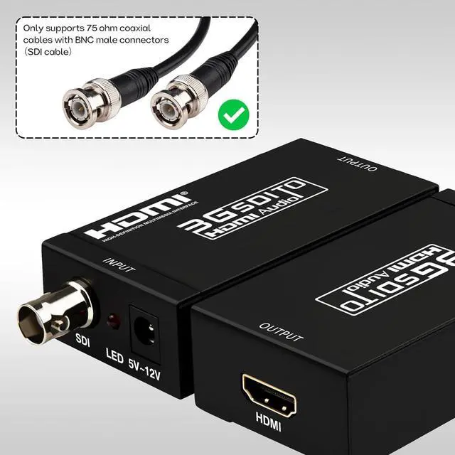 Alt view image 4 of 7 - SDI to HDMI Converter Full HD 1080P Video Audio Adapter Supports SD/HD/3G-SDI to HDMI Conversion for Camera Monitor Projector Display