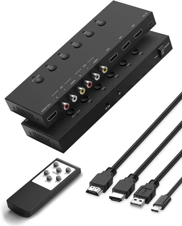 Main image of 5 in 1 Out HDMI/AV Switcher RCA/HDMI to HDMI Converter -2 AV Inputs 3 HDMI Inputs Support HDR & HDCP 2.2 & Full 3D for Sega/Xbox/PS1/PS2/Xbox PS5/PS4  Fire Stick