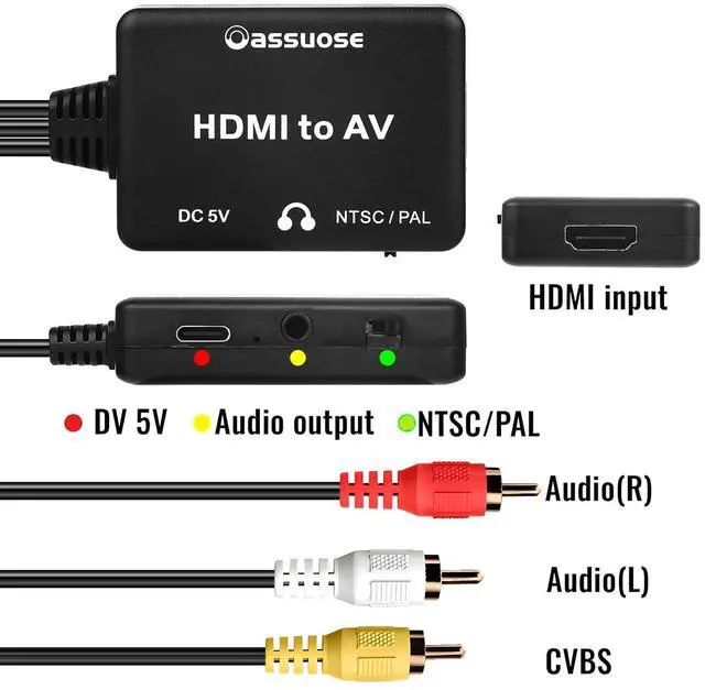Alt view image 3 of 7 - HDMI to RCA Converter with 3.5mm Audio Headphones Port HDMI to AV Adapter for Older TV Supports PAL/NTSC Compatible for Various Streaming Stick Fire TV Stick Chromecast  DVD Android TV Box