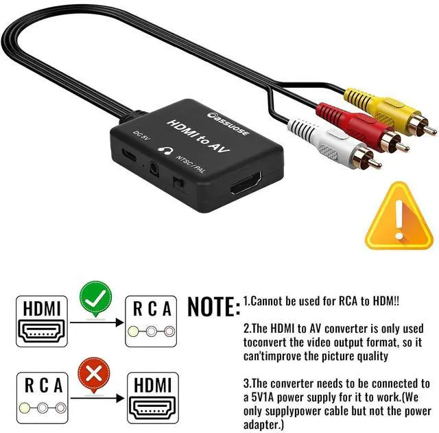 Alt view image 4 of 7 - HDMI to RCA Converter with 3.5mm Audio Headphones Port HDMI to AV Adapter for Older TV Supports PAL/NTSC Compatible for Various Streaming Stick Fire TV Stick Chromecast  DVD Android TV Box