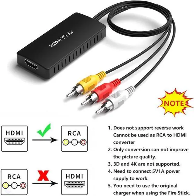 Alt view image 5 of 7 - HDMI to RCA Converter HDMI to AV Adapter HDMI to Older TV Adapter for  TV  Fire Stick DVD Blu-ray Player ect.
