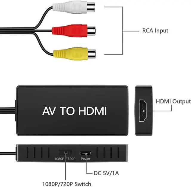 Alt view image 2 of 7 - RCA to HDMI Converter AV to HDMI Converter Adapter Composite to HDMI Converter Wii/PS2/VHS/VCR/DVD/X box/n64 to HDMI Converter for New TV Support PAL/NTSC 720P/1080P