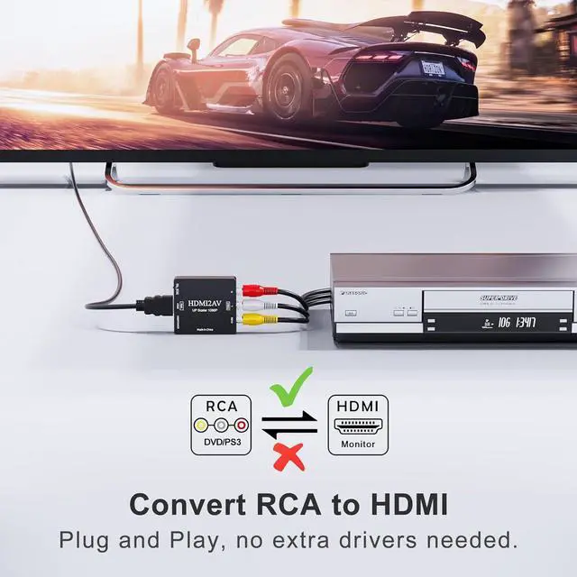 Alt view image 7 of 7 - RCA to HDMI Converter AV to HDMI Converter 1080P Mini RCA AV Composite Video Audio to HDMI Converter Adapter Supporting PAL/NTSC for TV/Wii/PC/PS 123/ STB/Xbox/VHS/VCR/Blue-Ray DVD Players