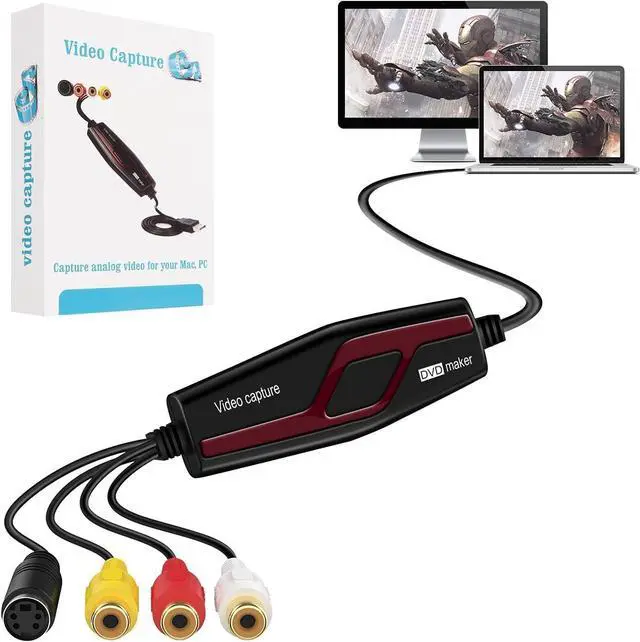Main image of Video Capture Card USB 2.0 RCA to USB Video Capture Device Digital Video Converter to Save Digital Files for Your Mac OS X Windows 7 8 10 11 PC One Touch VCR TV to DVD Black
