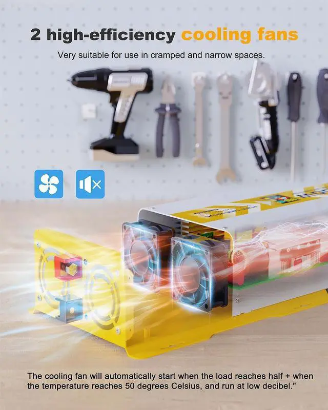 Alt view image 5 of 7 - 1200W Power Inverter Pure Sine Wave 12V DC to 120V AC Converter 2400 Watt Peak Power with GFCI for RV Boat Off-Grid (1200W-12V)