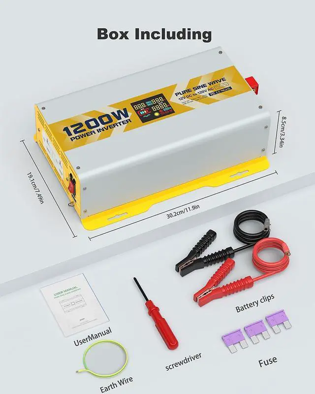 Alt view image 7 of 7 - 1200W Power Inverter Pure Sine Wave 12V DC to 120V AC Converter 2400 Watt Peak Power with GFCI for RV Boat Off-Grid (1200W-12V)
