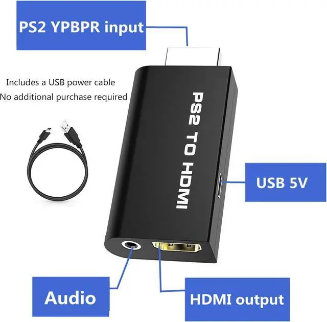 Alt view image 7 of 7 - New PS2 to HDMI Converter Adapter Video Converter with 3.5mm Audio Output for HDTV HDMI Monitor with USB Power Cable Supports All PS2 Display Modes
