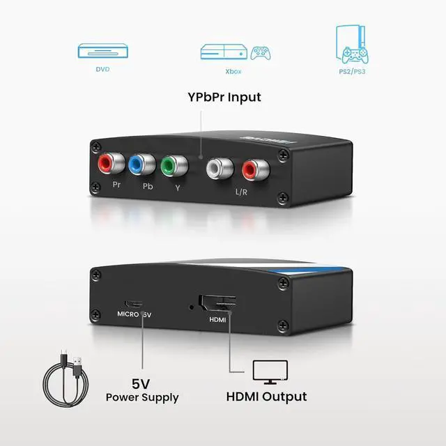 Alt view image 7 of 7 - Component to HDMI Adapter YPbPr to HDMI Coverter + R/L Component 5RCA RGB to HDMI Converter Adapter Supports 1080P Video Audio Converter Adapter for DVD PSP Xbox 360 to HDTV Monitor