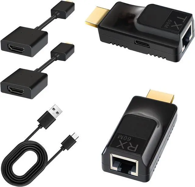 Main image of HDMI Extender Over Cat5e/Cat6 Ethernet Signal Transmission 60M/196ft with 1080P@60Hz RJ45 to HDMI Converter with 5V Power Adapter&HDMI Extension Cable