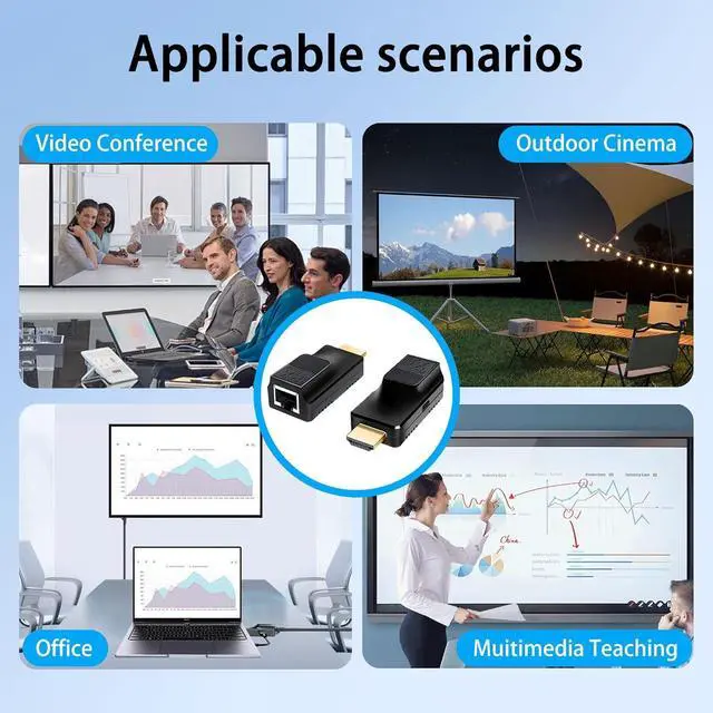 Alt view image 2 of 7 - HDMI Extender Over Cat5e/Cat6 Ethernet Signal Transmission 60M/196ft with 1080P@60Hz RJ45 to HDMI Converter with 5V Power Adapter&HDMI Extension Cable