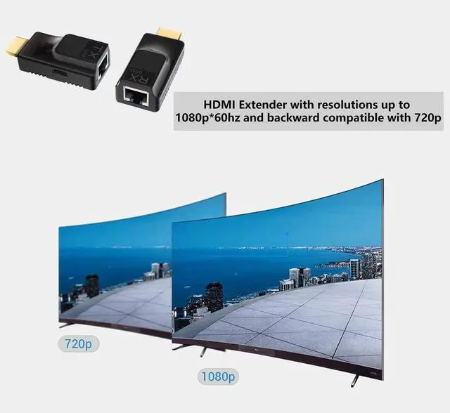 Alt view image 3 of 7 - HDMI Extender Over Cat5e/Cat6 Ethernet Signal Transmission 60M/196ft with 1080P@60Hz RJ45 to HDMI Converter with 5V Power Adapter&HDMI Extension Cable