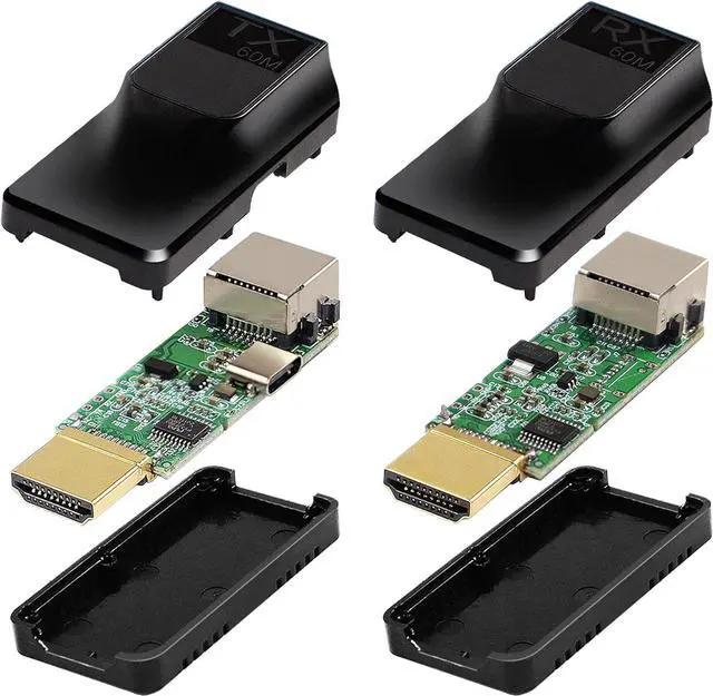 Alt view image 4 of 7 - HDMI Extender Over Cat5e/Cat6 Ethernet Signal Transmission 60M/196ft with 1080P@60Hz RJ45 to HDMI Converter with 5V Power Adapter&HDMI Extension Cable