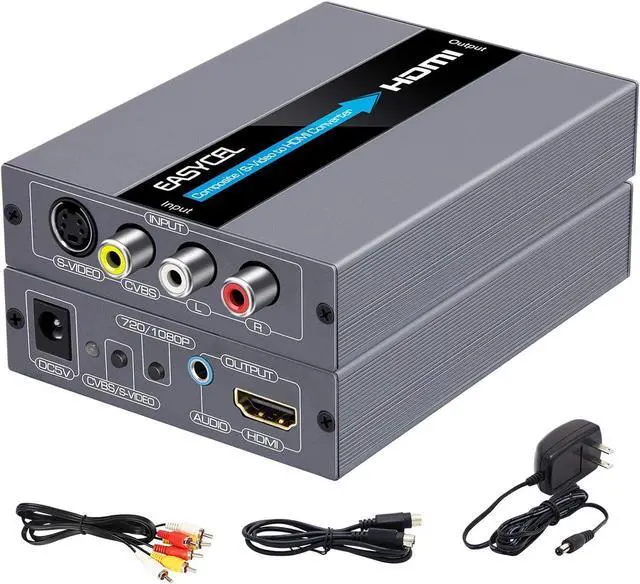Main image of RCA Svideo to HDMI Converter RCA Composite CVBS AV or Svideo + R/L Audio Input to HDMI Output Upscale Converter Supports 720P/ 1080P Output Switch for N64 PS2 Wii DVD